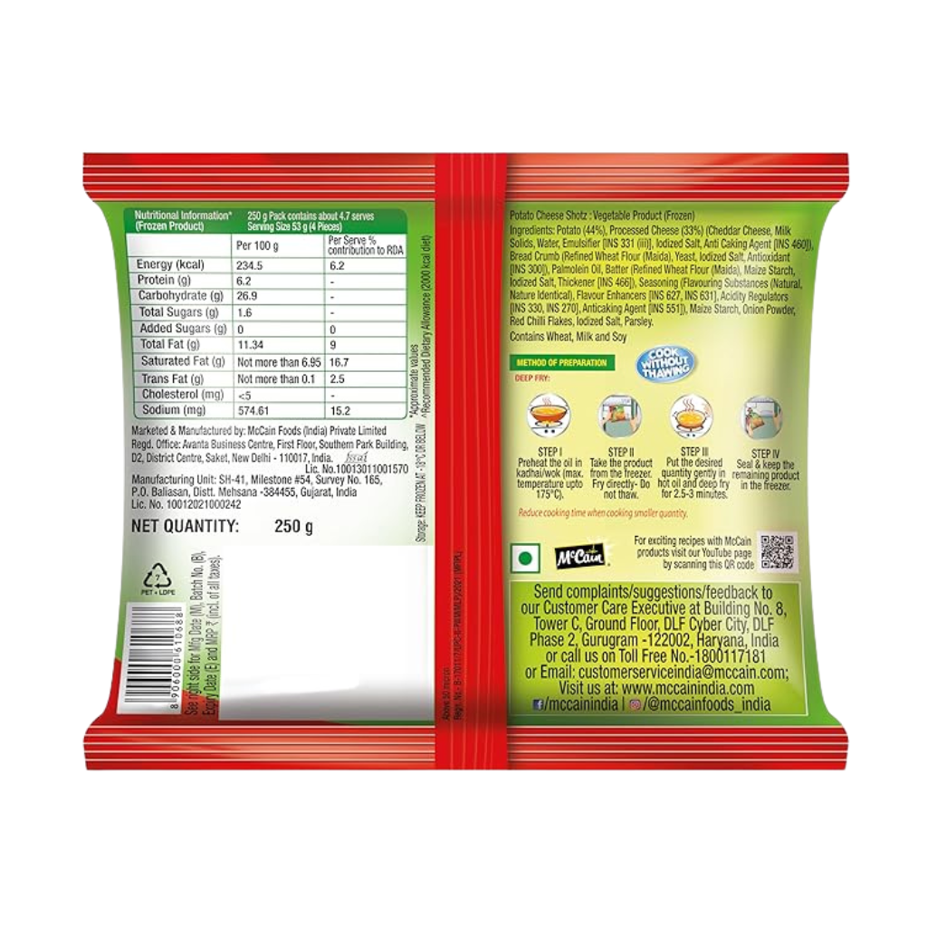 Mccain Potato Cheese Shots, 250 g