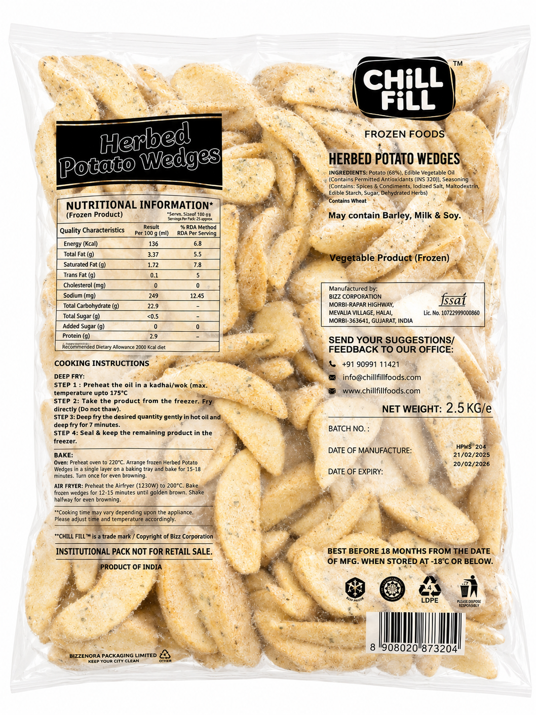 Chill Fill Herb Potato Wedges 2.5kg
