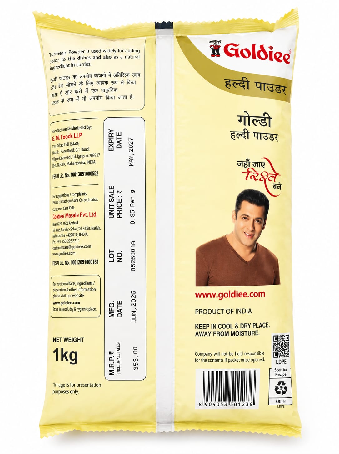 Goldiee Turmeric Powder (Haldi) 1kg