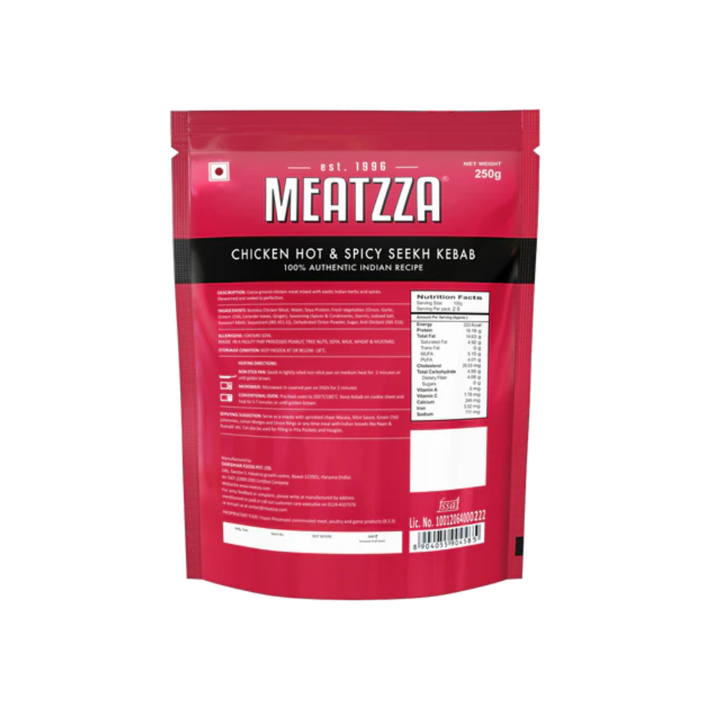 Meatzza Chicken Hot & Spicy Seekh Kebab 500g