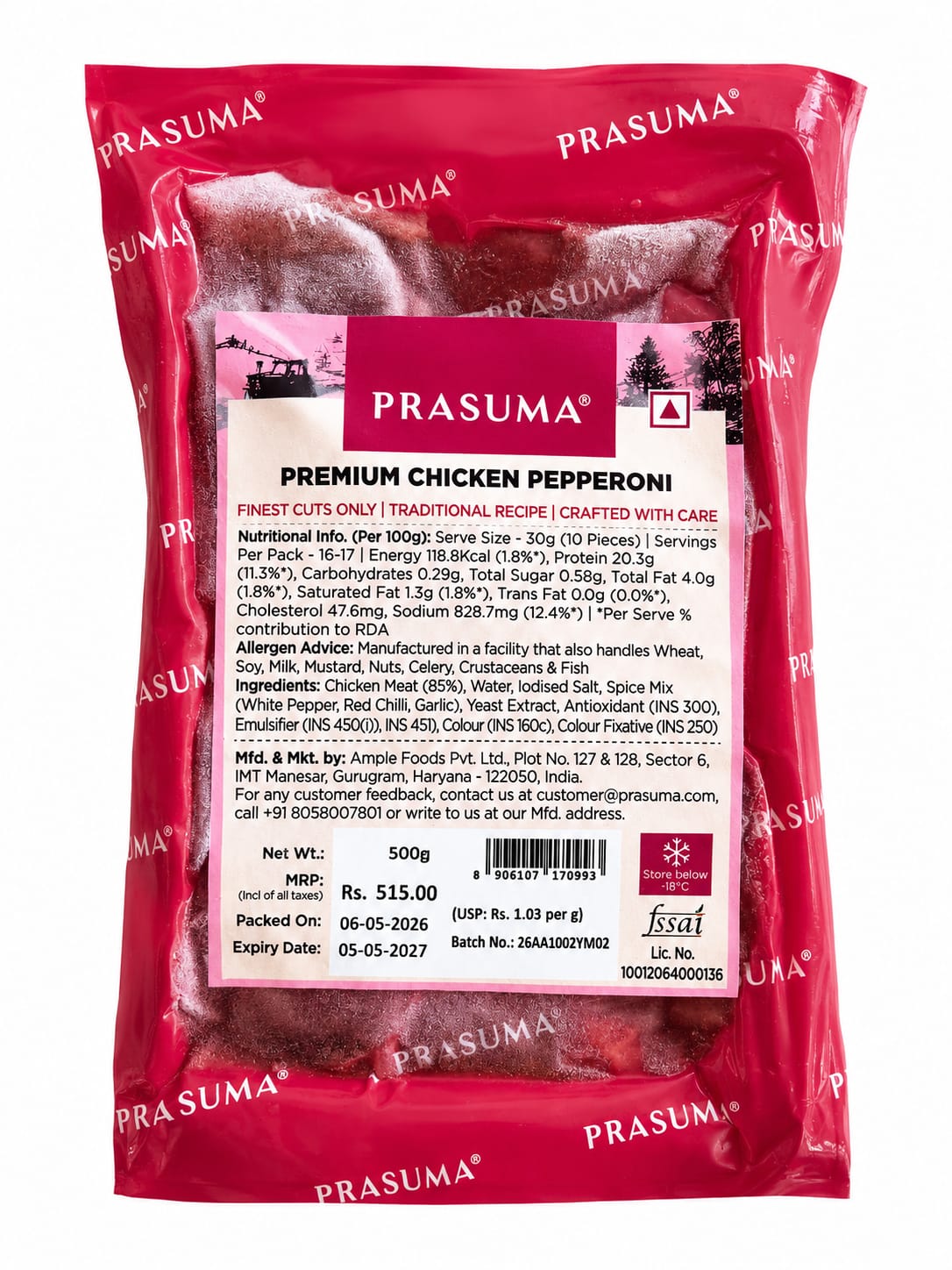 Prasuma Premium Chicken Pepperoni 500gm