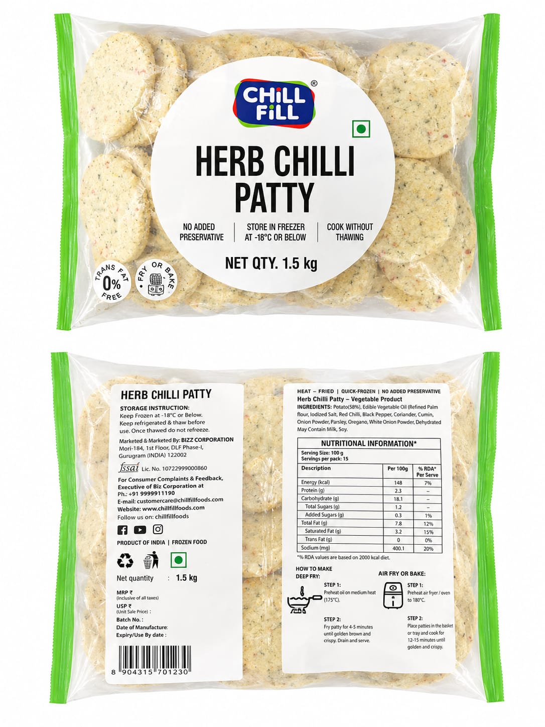 Chill Fill Herb Chilli Patty (8 × 1.5kg)